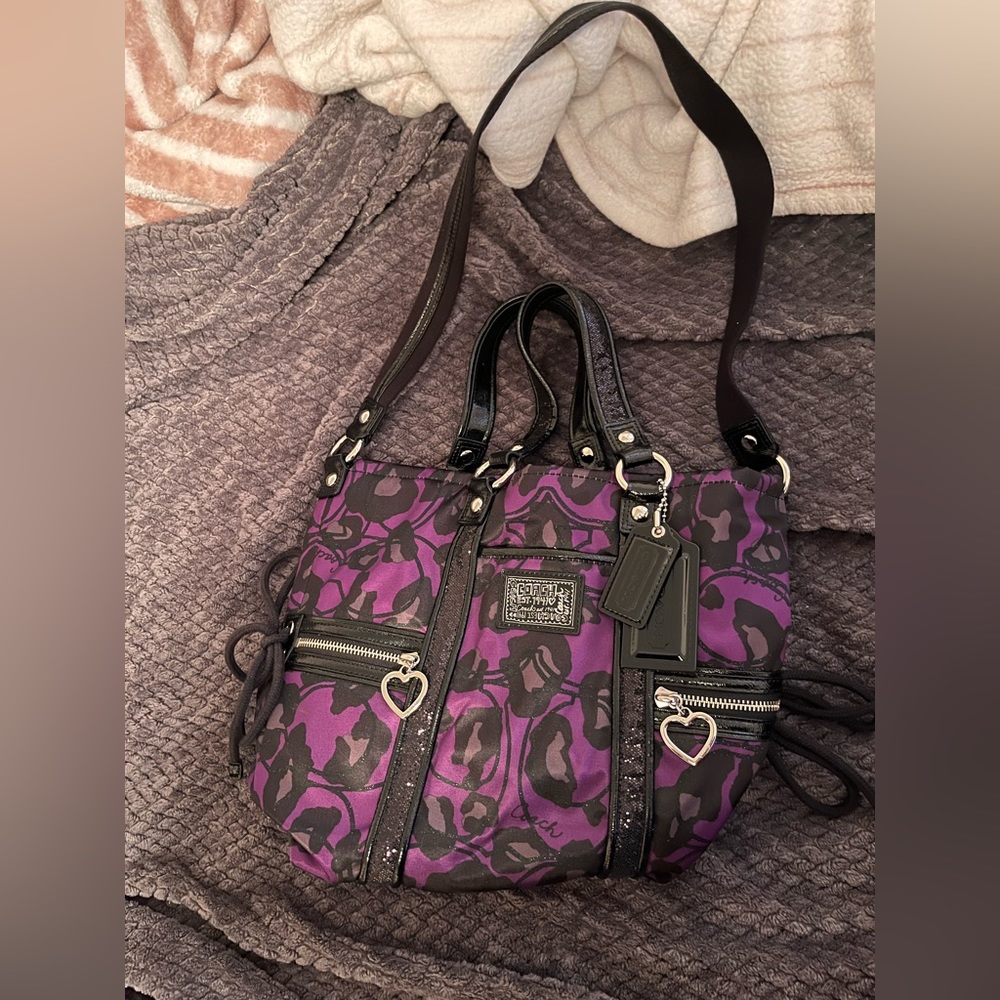 Coach - authentic purple & black handbag w/ shoulder strap